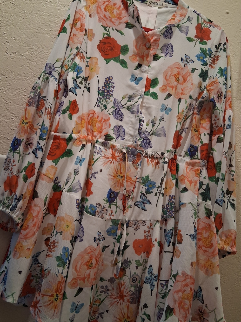 Clarisbelle Floral Dress Tiered Button Front Dress Drawstring Waist. Beautiful